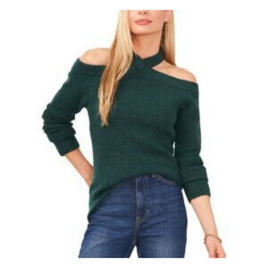 Women's Sam and Jess Long Sleeve Cold-Shoulder Sweater SZ Large Green MSRP $69